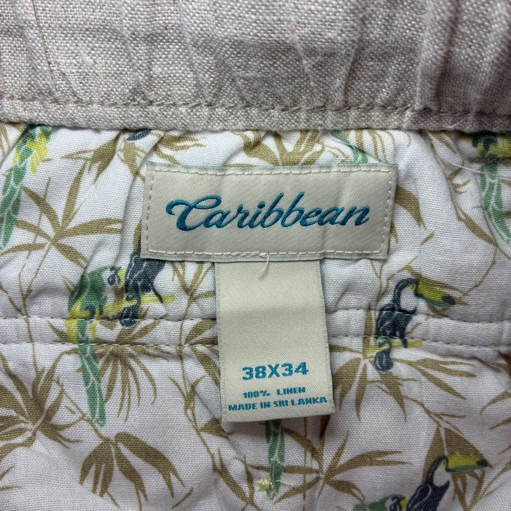 Caribbean Linen Pants Men 38x33 Beige Relaxed Drawstring Beach Coastal Summer